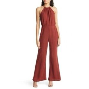 Chelsea28 Rust Halter Wide-Leg Jumpsuit